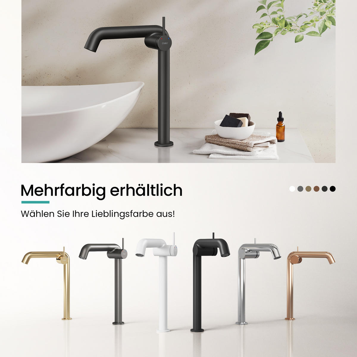 WASCHTISCHARMATUR Wasserzulaufrohr aus Edelstahl Schwarz Matt 26cm - Schwarz, Metall (22/7.6/33.2cm) - EMKE