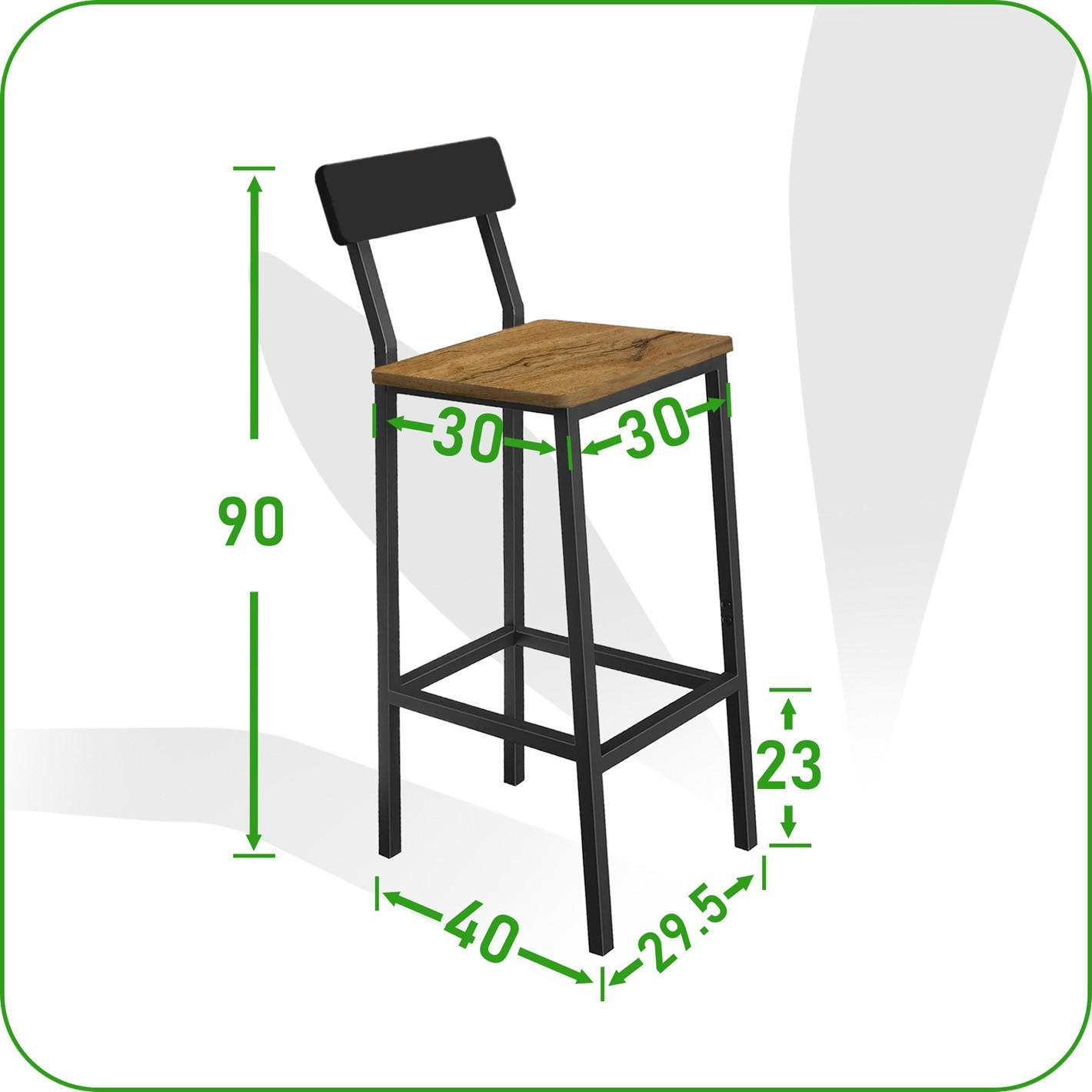 BARHOCKER mit Lehne Metall Holzoptik Erle Schwarz 40/30/90 cm - Erlefarben, Holzwerkstoff/Metall (30/90/40cm) - Begryf