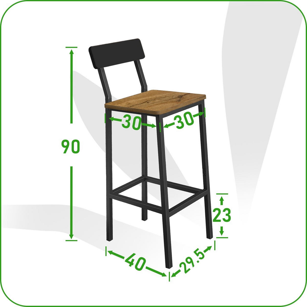 BARHOCKER 2er-Set mit Lehne Metall Holzoptik Erle Schwarz 40/30/90 cm - Dunkelbraun/Erlefarben, Holzwerkstoff (30/90/40cm) - Begryf