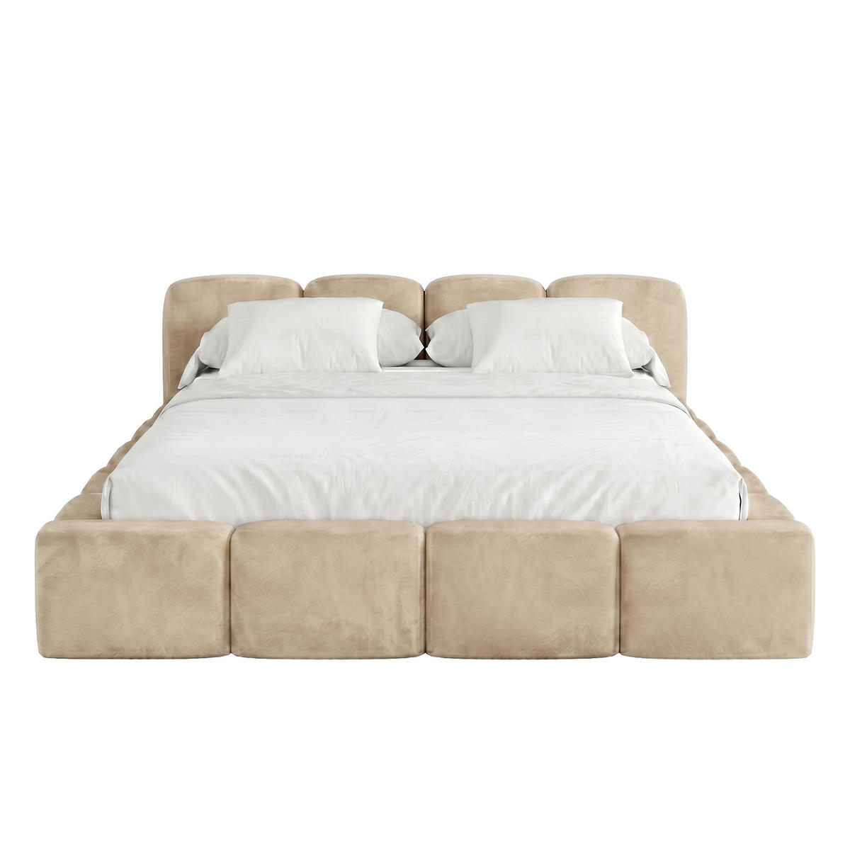POLSTERBETT SUENO 140x200 cm in Creme, gepolstertes Kopfteil, Metalllattenrost, Bettkasten, Velour-Stoff - Creme/Naturfarben, Holz/Textil (140/200cm) - Muffo
