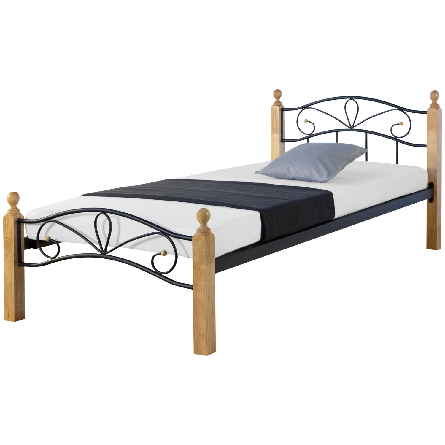 METALLBETT 90/200 cm Schwarz Natur - Schwarz/Naturfarben, Holz (90/200cm) - Homestyle4u