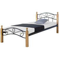 METALLBETT 90/200 cm Schwarz Natur - Schwarz/Naturfarben, Holz (90/200cm) - Homestyle4u