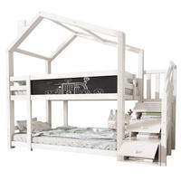 ETAGENBETT aus Kiefer-Massivholz und MDF 90x200 cm in Weiß mit Tafel & Stauraum - Weiß, Holzwerkstoff (90/200cm) - Modfu