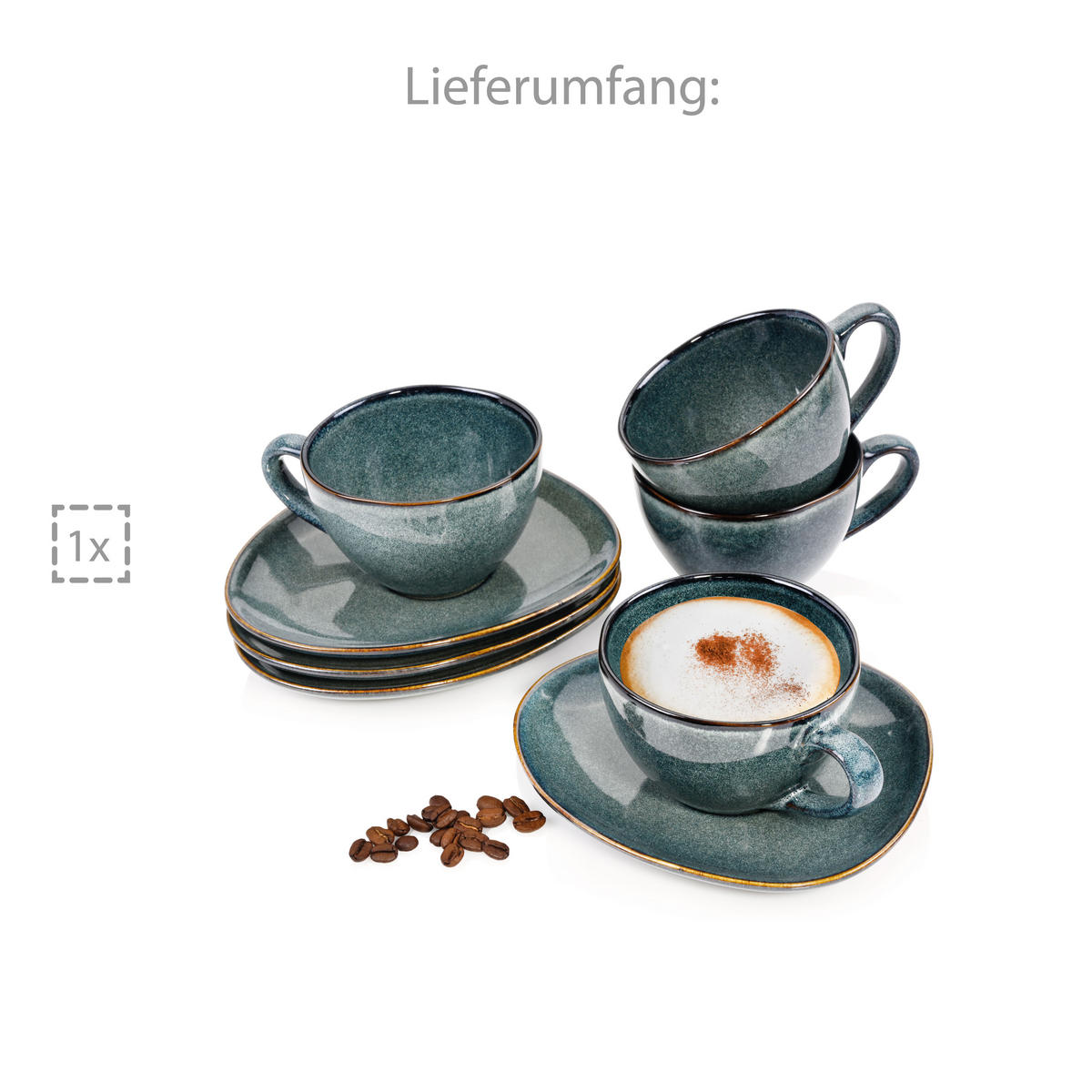 KAFFEETASSEN SET DARWIN - für 4 Personen aus Steingut - Blau, Keramik (27/39/20cm) - Sänger