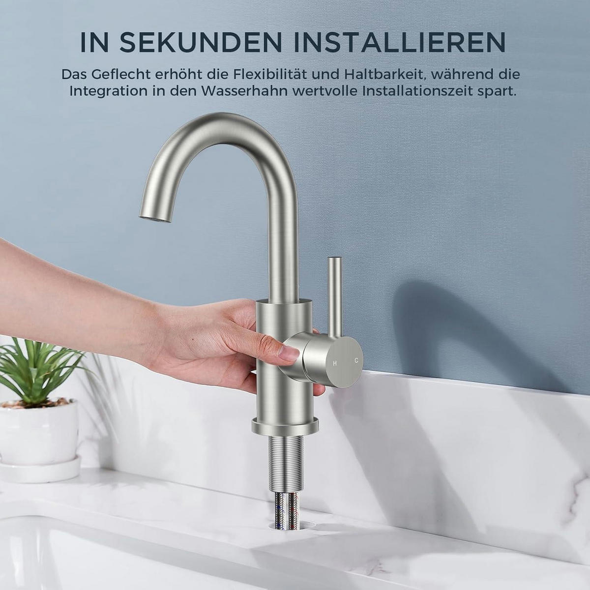 WASCHTISCHARMATUR Hoch 360° drehbar Edelstahl gebürstet 175 mm - Silberfarben, Metall (6.9/12.7/25cm)
