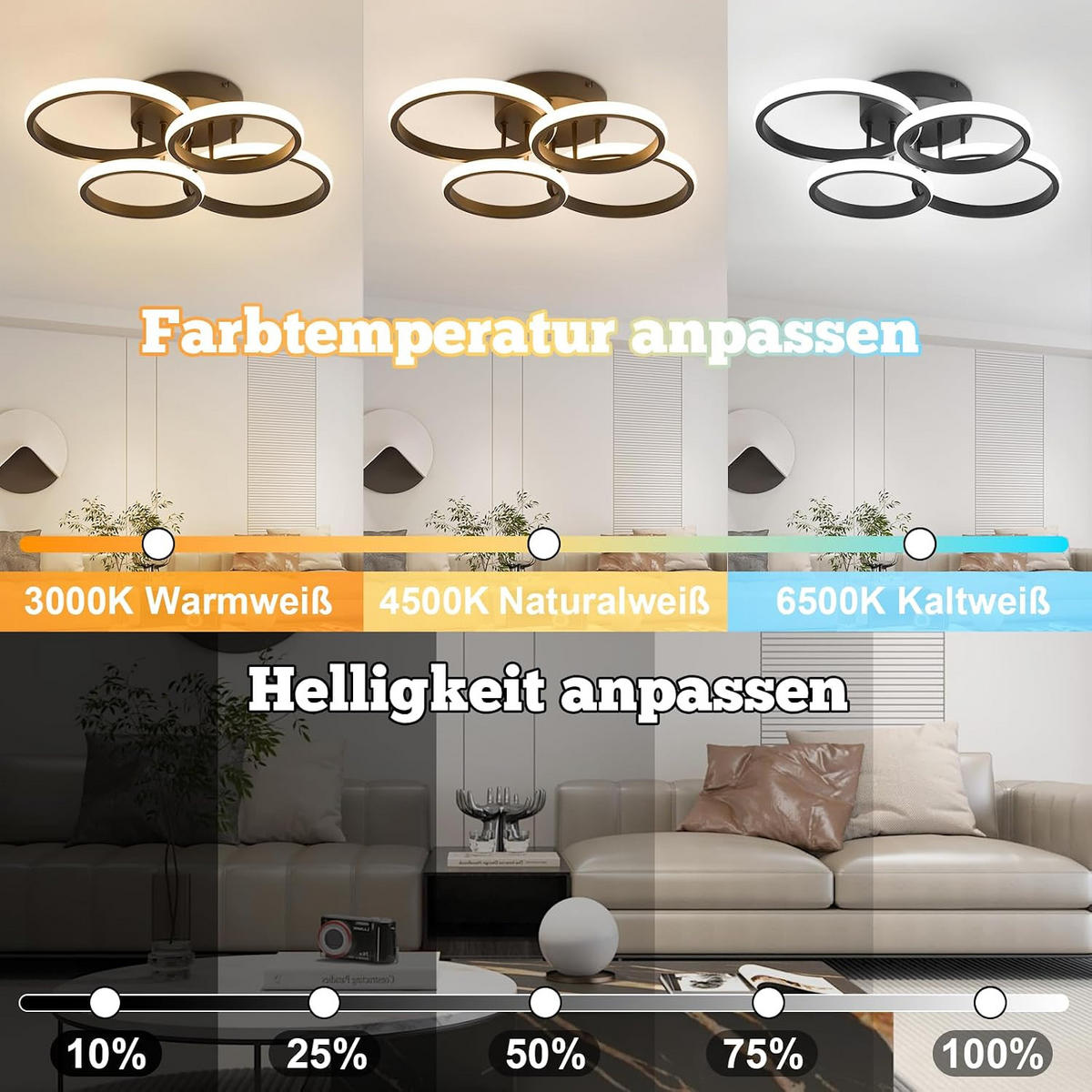 LED-DECKENLEUCHTE Xalvor 52.5/41.5/11.8 cm - Schwarz, Metall (52.5/41.5/11.8cm) - ZMH
