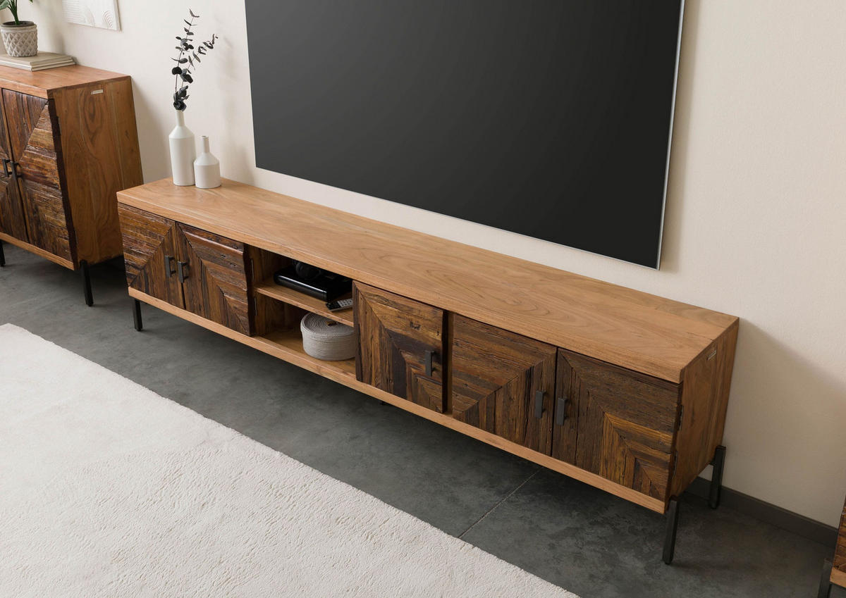 TV-BOARD Altholz 240x40x63 natur lackiert LYON #121 - Naturfarben, Holz (240/63/40cm) - Massivmoebel24