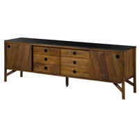 SIDEBOARD Mango 200x45x65 braun geölt / dunkler Granit LOS ANGELES #113 - Braun, Holz (200/65/45cm) - Massivmoebel24