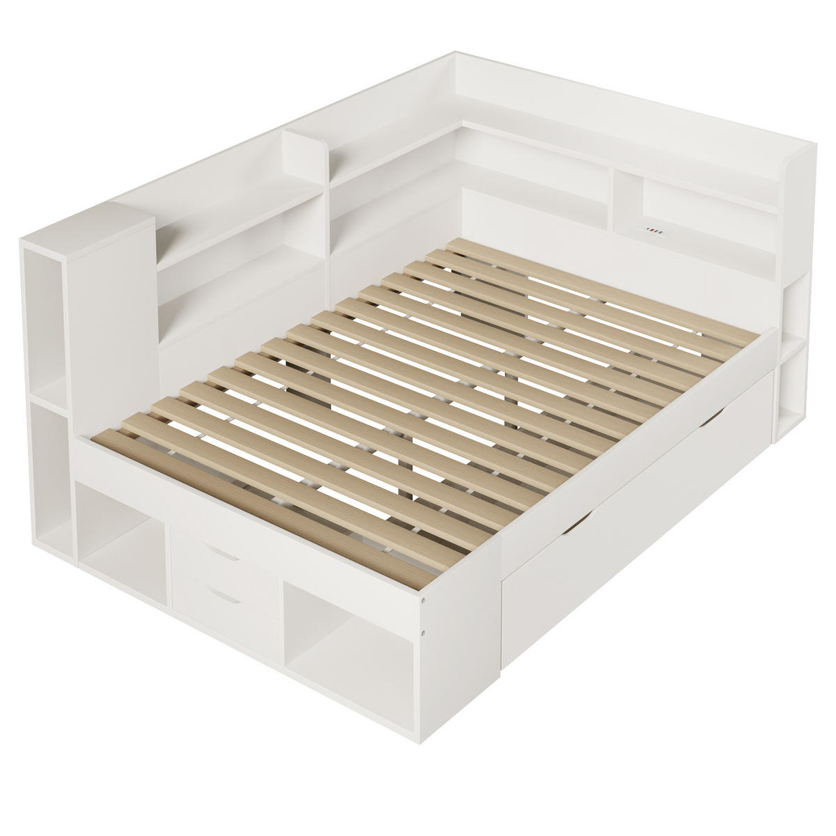 POLSTERBETT 140x200 cm in Weiß mit LED-Beleuchtung & USB-C - Weiß, Holzwerkstoff (140/200cm) - Modfu