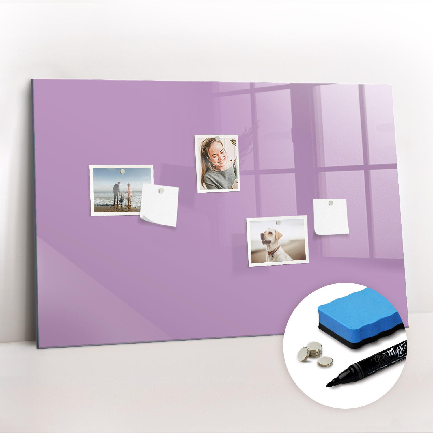 MAGNETTAFEL 90x60 Flieder schwarzer Marker - Violett, Glas (90/0.4/60cm) - TULUP