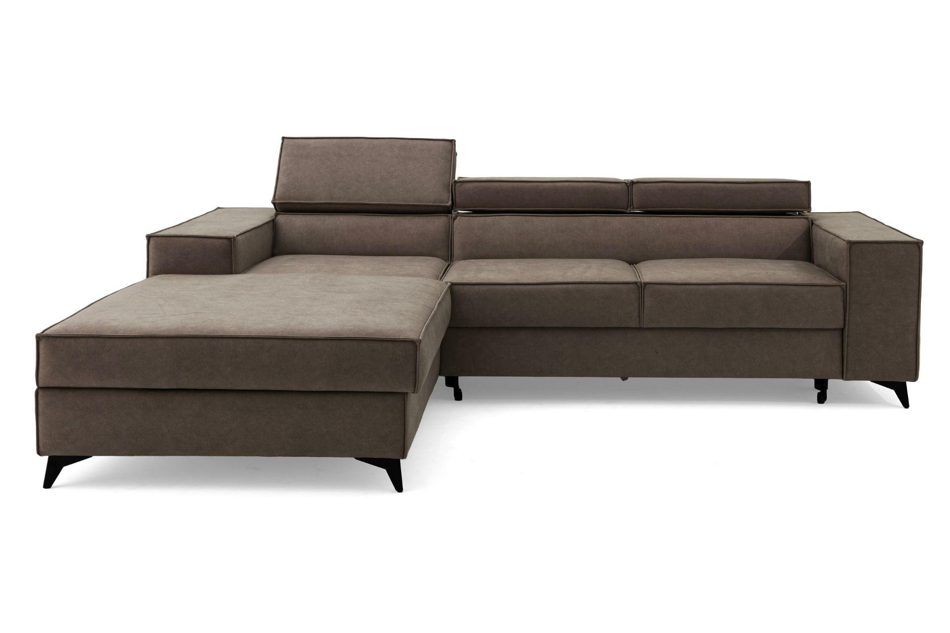 ECKSOFA PURE S Links mit Schlaffunktion 127x215 Velours Beige - Beige/Schwarz, Holz/Textil (281/204cm) - Muffo