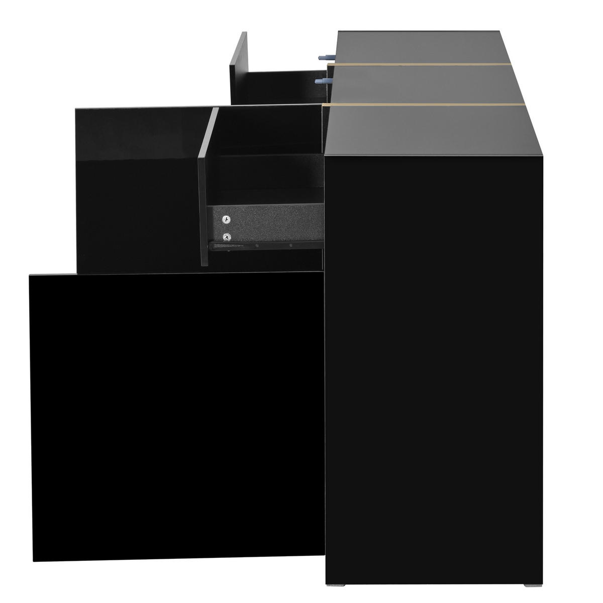 KOMMODE aus MDF & Spanplatte 160x40x78cm in Schwarz mit Hochglanz - Schwarz, Holzwerkstoff (160/78/40cm) - Modfu