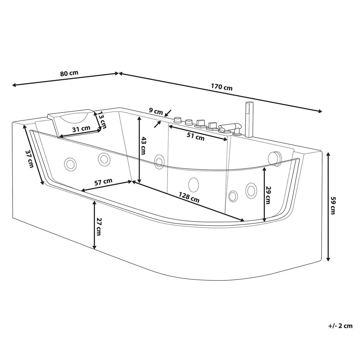 WHIRLPOOL BADEWANNE mit LED 80x170x59 cm weiß Acuario - Weiß, Kunststoff (80/59/170cm) - Beliani