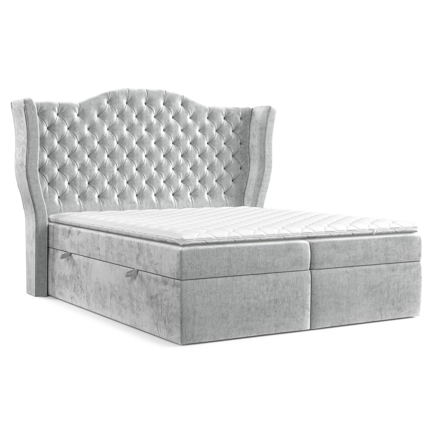 BOXBETT Royal Hellgrau 160/200 cm im Chenille-Stoff - Hellgrau/Schwarz, Holz/Holzwerkstoff (160/200cm) - Maison de Reve