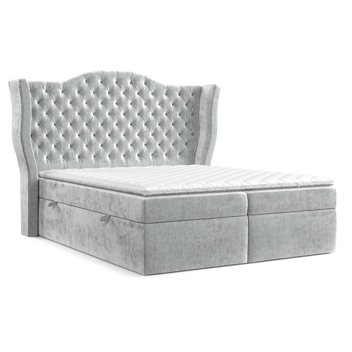 BOXBETT Royal Hellgrau 160/200 cm im Chenille-Stoff - Hellgrau/Schwarz, Holz/Holzwerkstoff (160/200cm) - Maison de Reve