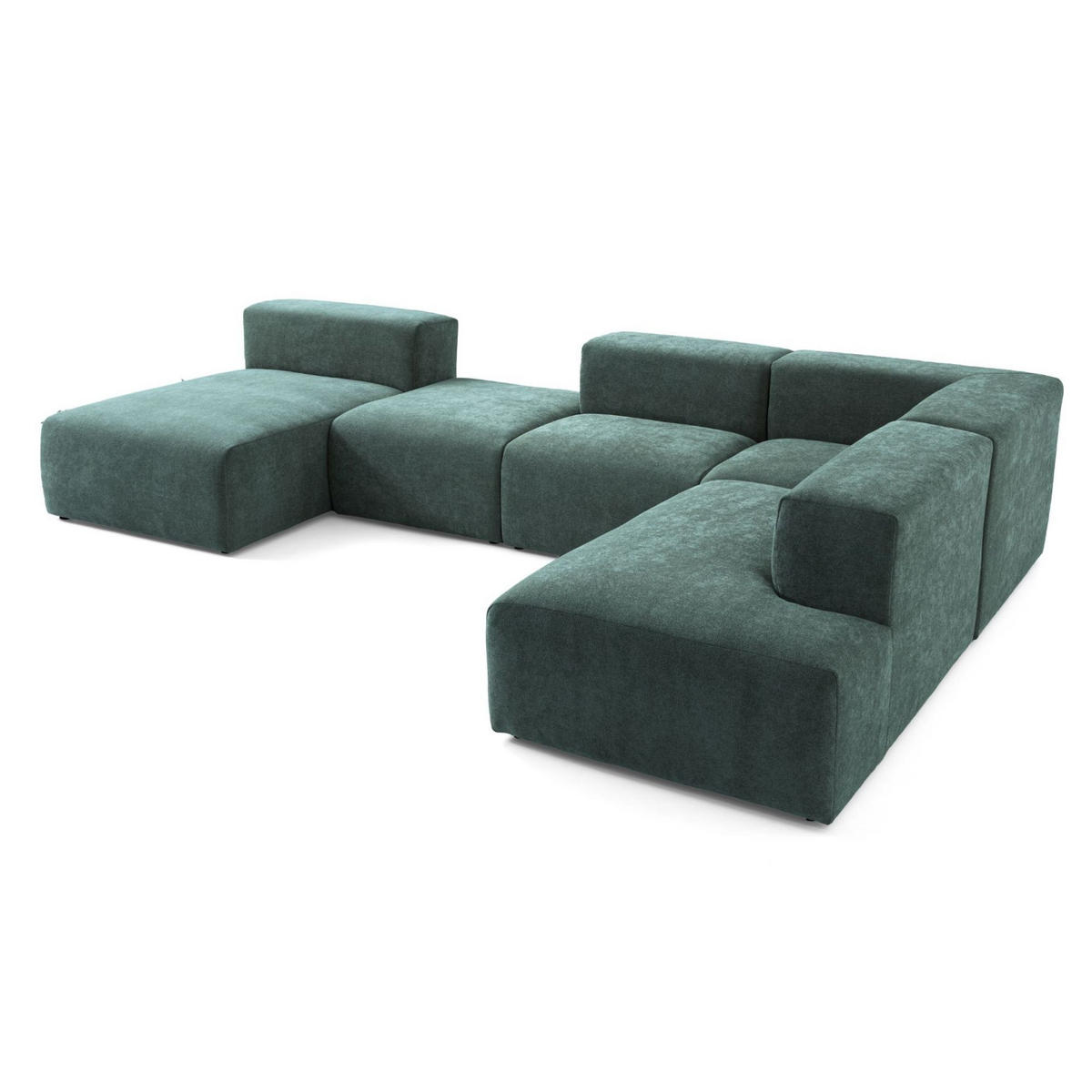 5-SITZER modulares Wohnlandschaft U XXL HEAVEN SET 6 Rechts, Breite 375 cm Webstoff Dunkelgrün - Dunkelgrün/Schwarz, Holz/Kunststoff (245/73/375cm) - Muffo