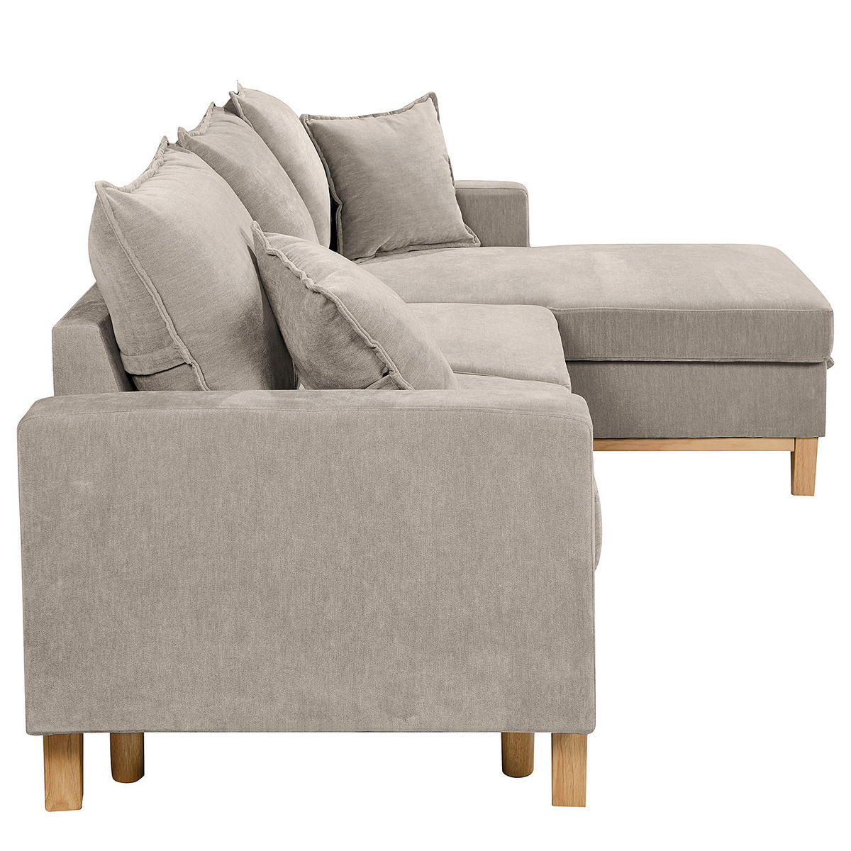 ECKSOFA mit Schlaffunktion - Flachgewebe - Hellbraun/Grau, Holz/Textil (214/145cm) - home24
