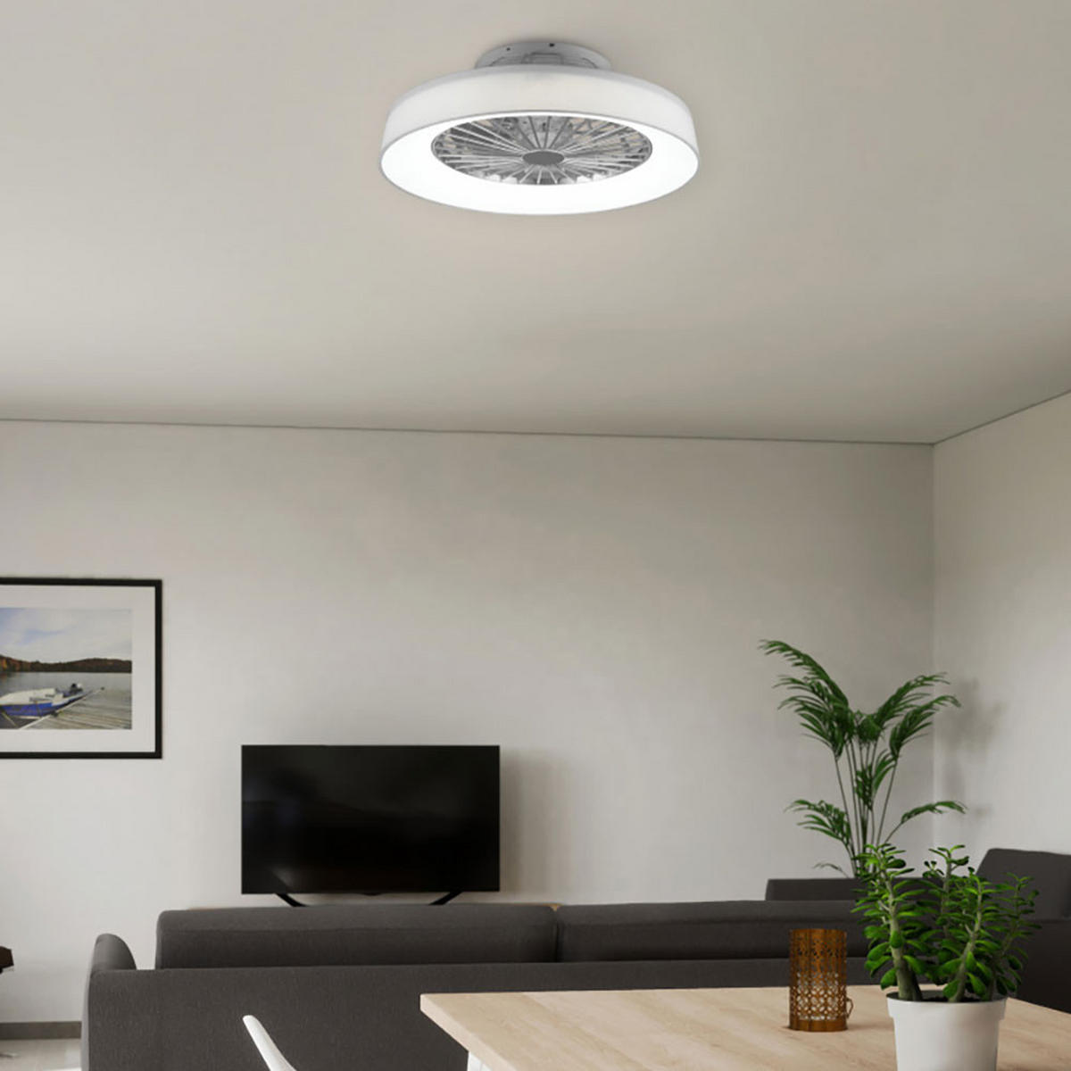 LED DECKENLEUCHTE Farsund Weiß - Weiß, Textil (47/47/20cm)