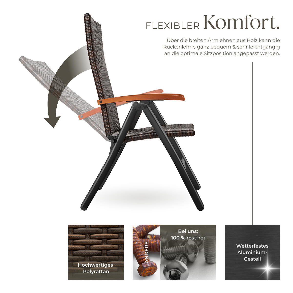 RATTANSTUHL Canberra,58 x 72 x 108 cm,braun - Braun, Kunststoff (58/108/72cm) - tectake