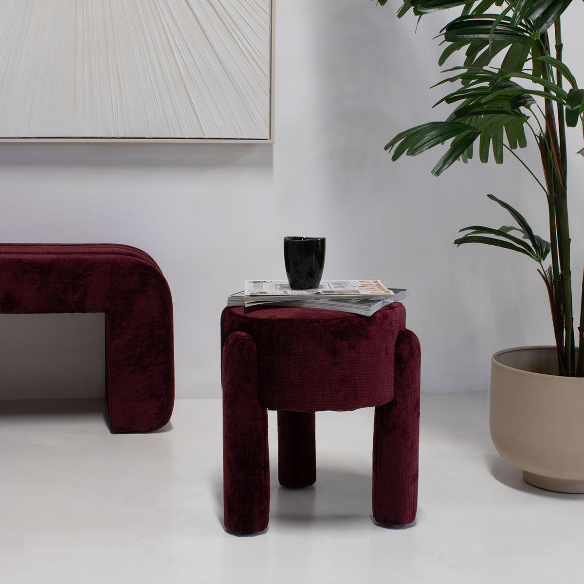POUF aus Stoff 44x44x42cm, burgundy - Rotbraun, Holz (44/42/44cm) - Giga Meubel