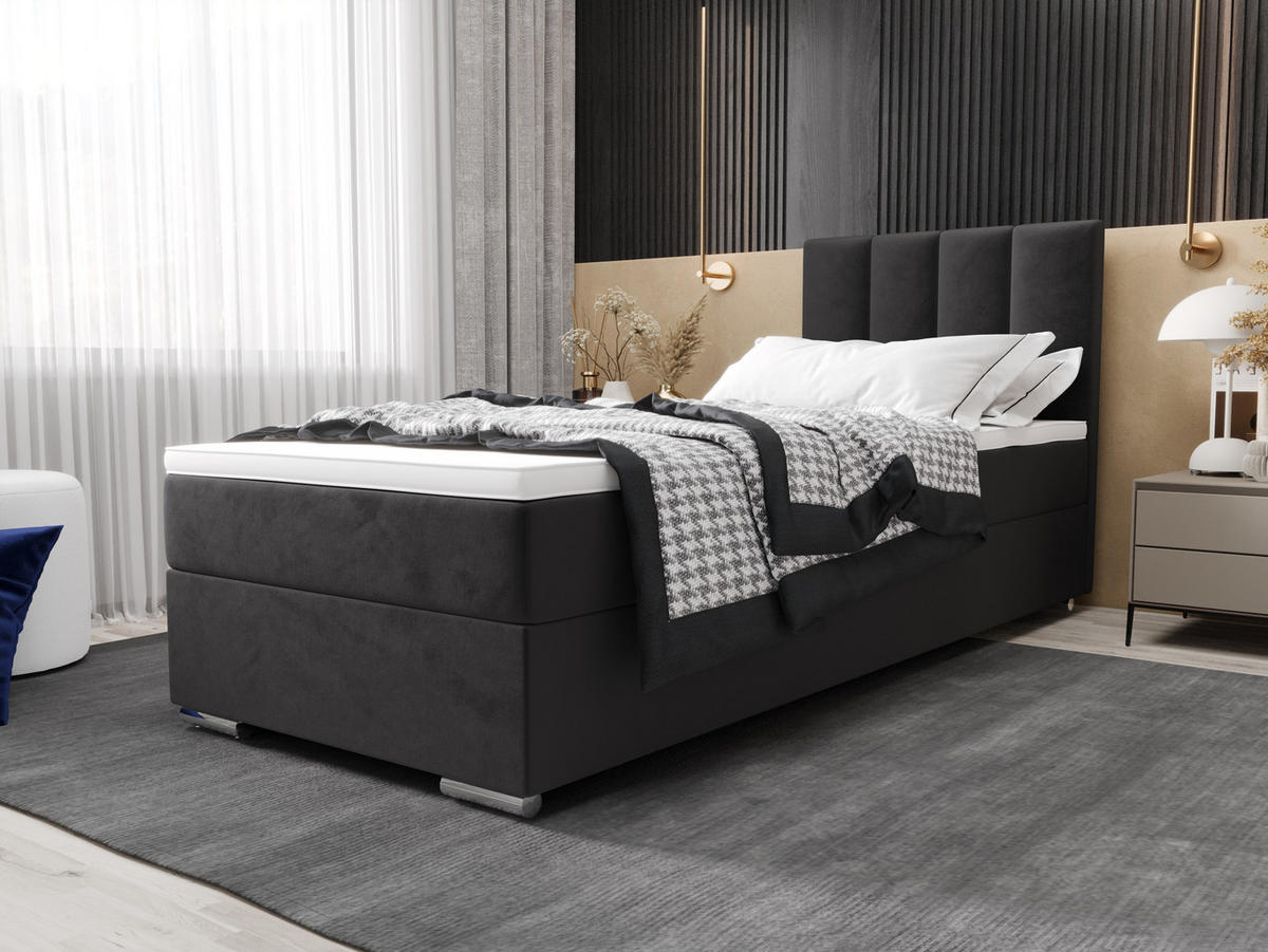 BOXBETT ZILANO 2 mit Matratze H3 und Topper 90x200 Itaka 27 - Dunkelgrau, Holz/Textil (90/200cm) - Bedante