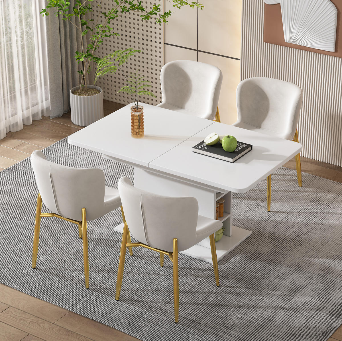 JÍDELNÍ stůl bílý z dřevotřísky s kovem s rozkládací deskou a úložným prostorem - bílá, kompozitní dřevo (130/70/75cm) - OKWISH