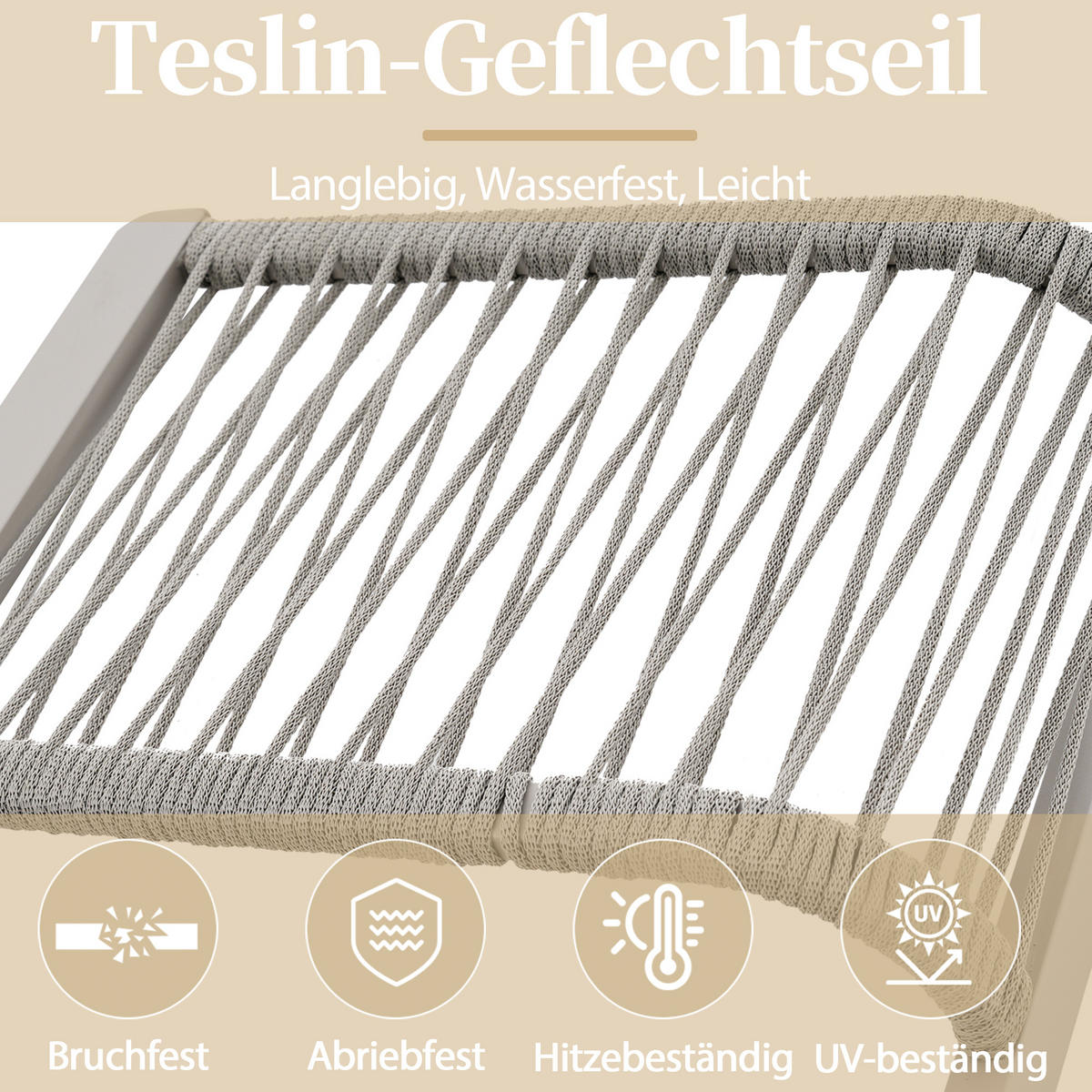 GARTENMÖBEL-SET 6 Personen Eckstellung Stahlrohr Glasplatte Khaki - Hellbraun, Textil - FLIEKS
