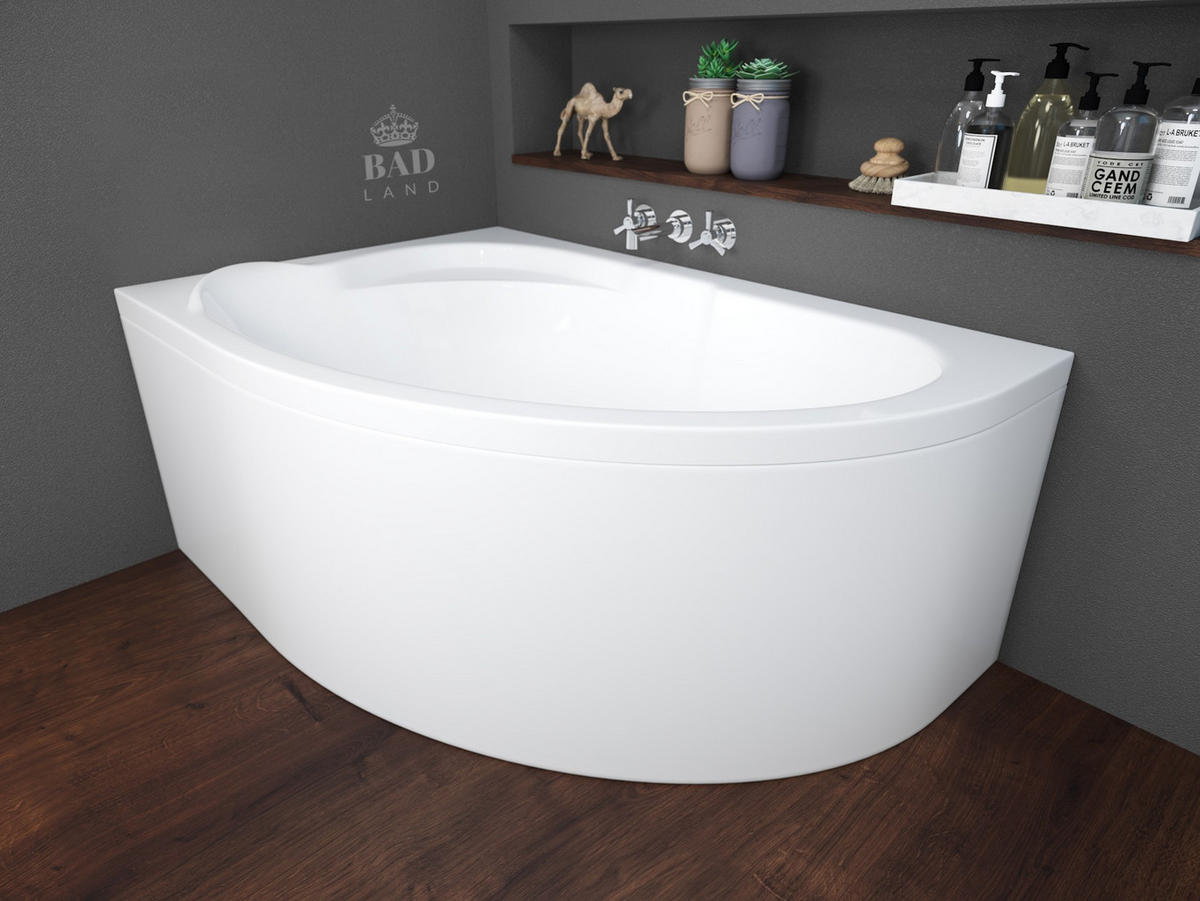 BADEWANNE Eckwanne STANDARD 130/85 Links Ablauf & Füße - Weiß, Kunststoff (85/53.5/130cm) - bad land
