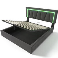 POLSTERBETT 160/200 cm mit LED-Beleuchtung, USB-C, Bettkasten und Matratze, Leinenoptik, Grau - Grau, Textil (160/200cm) - Redom