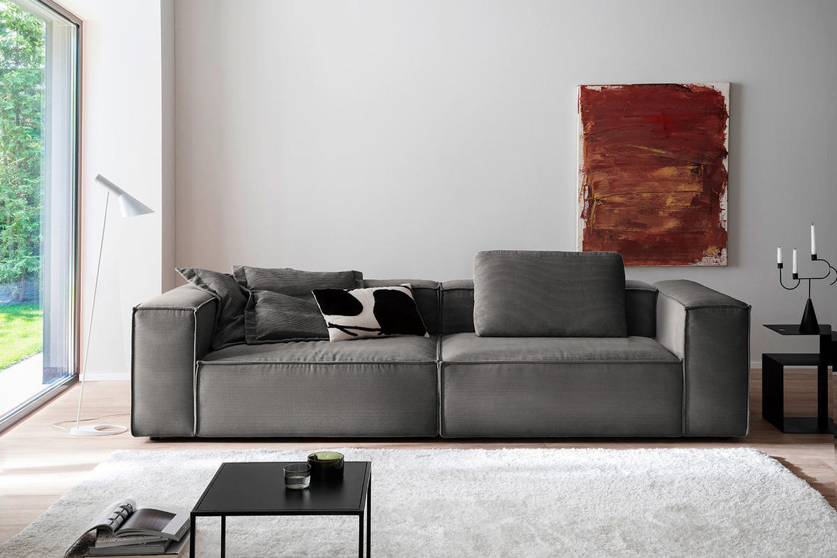 SOFA CARMO Anthrazit Cord - Anthrazit/Schwarz, Kunststoff/Textil (306/68/118cm) - KAWOLA