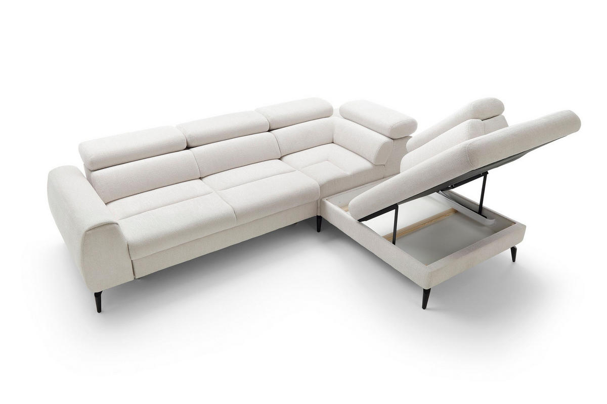 ECKSOFA NOTE Creme Chenille mit Schlaffunktion - Creme, Holz (271/216cm) - MASSENO