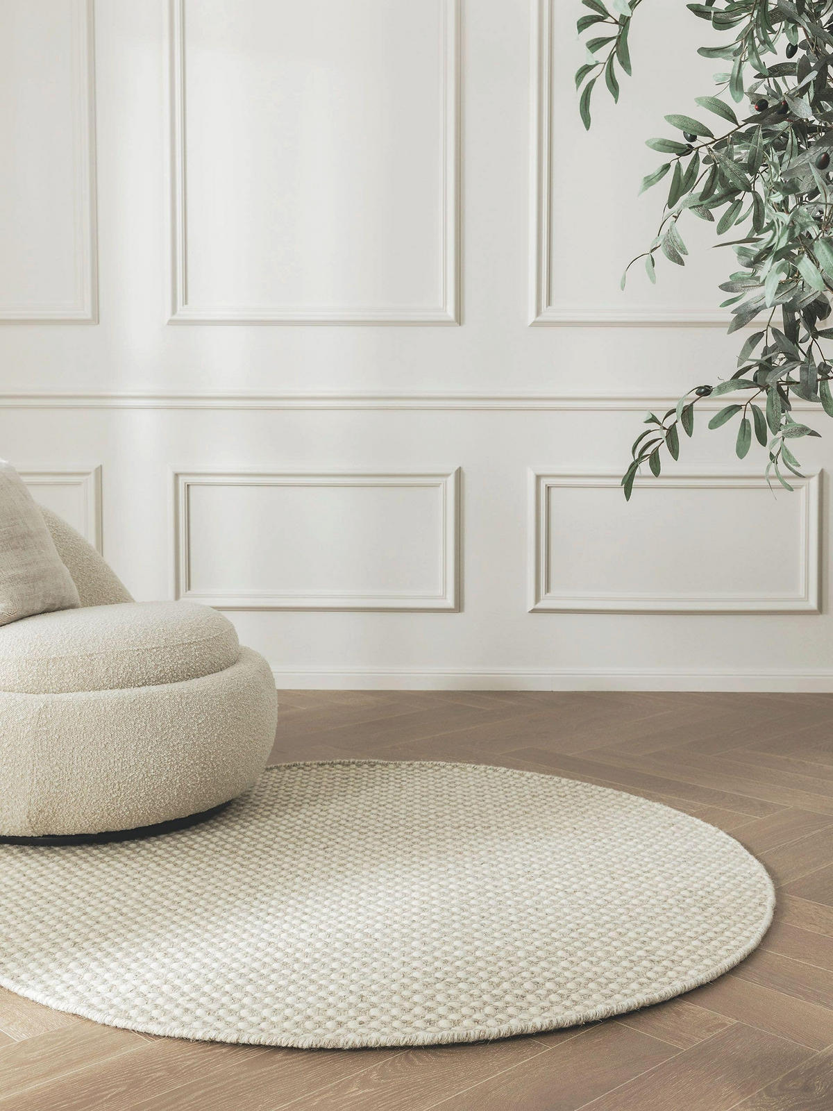 WOLLTEPPICH rund Hector Beige ø 150 cm rund - Beige, Textil (150/150cm) - benuta Finest