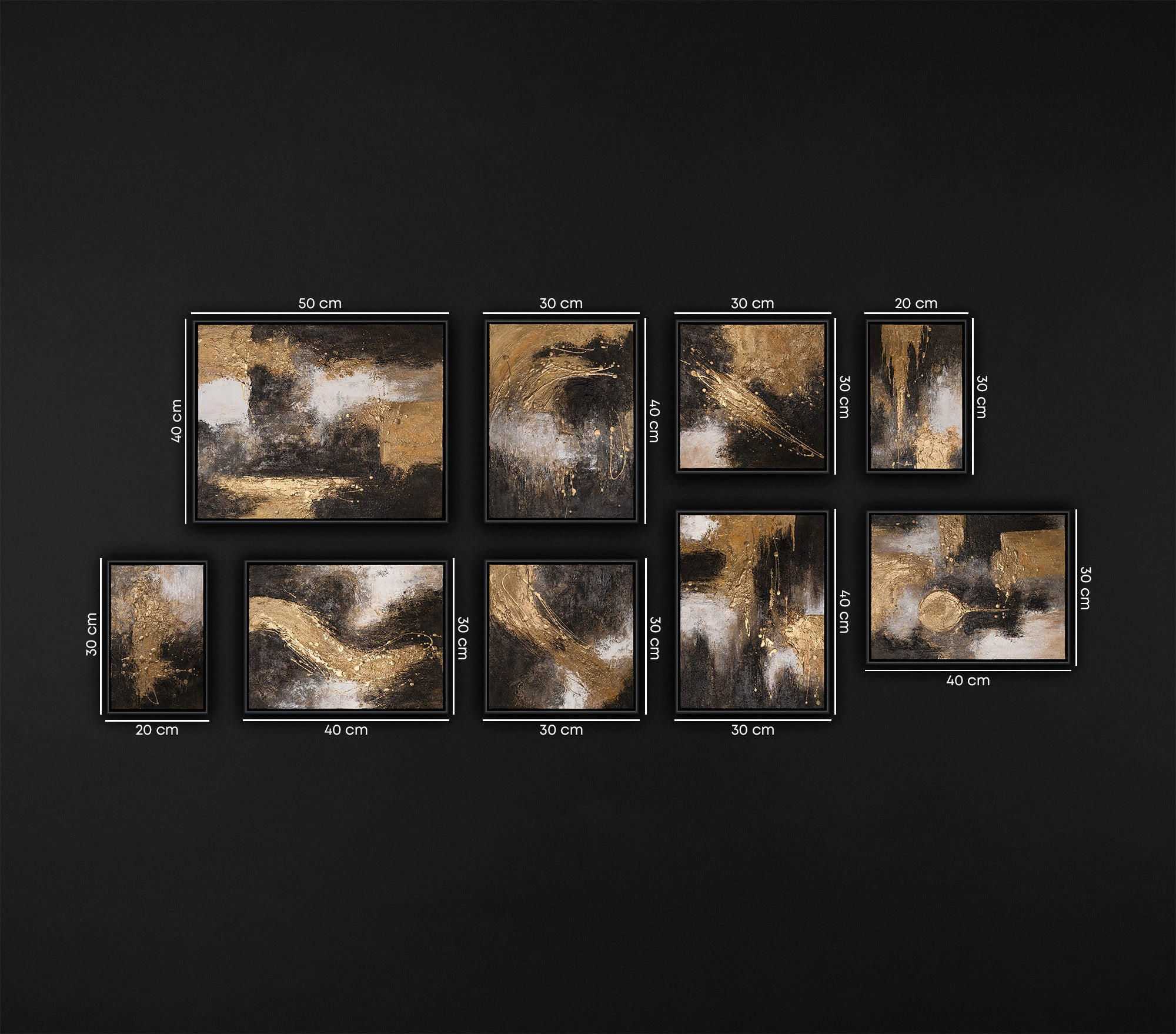 GEMÄLDE Impuls Schattenfugenrahmen Schwarz 9-teilig - Schwarz, Holz (160/70cm) - YS-art gallery