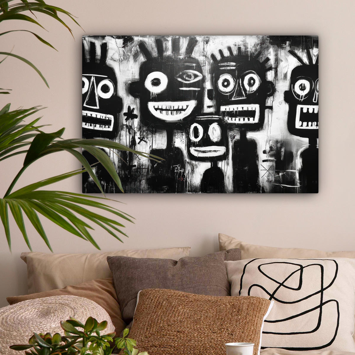 LEINWANDBILD Malerei - Figuren - Schwarz - Abstrakt Wanddeko 90x60 cm - Schwarz, Textil (90/60cm) - MuchoWow