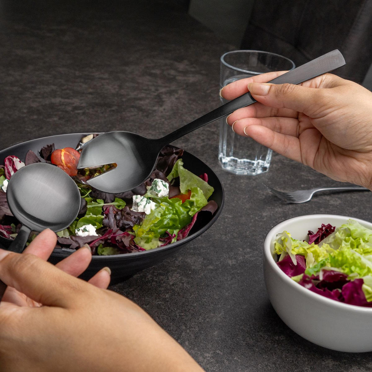 SALATBESTECK 2er-Set Edelstahl 18/0 - Schwarz, Metall - Intirilife