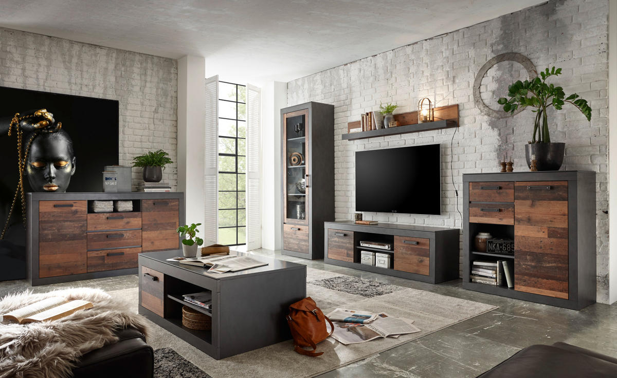 KOMMODE Old Used Wood Shabby Design mit grau, Anrichte, 92 x 104 cm - Braun/Grau, Holzwerkstoff/Kunststoff (92/104/40cm) - Furn.Design