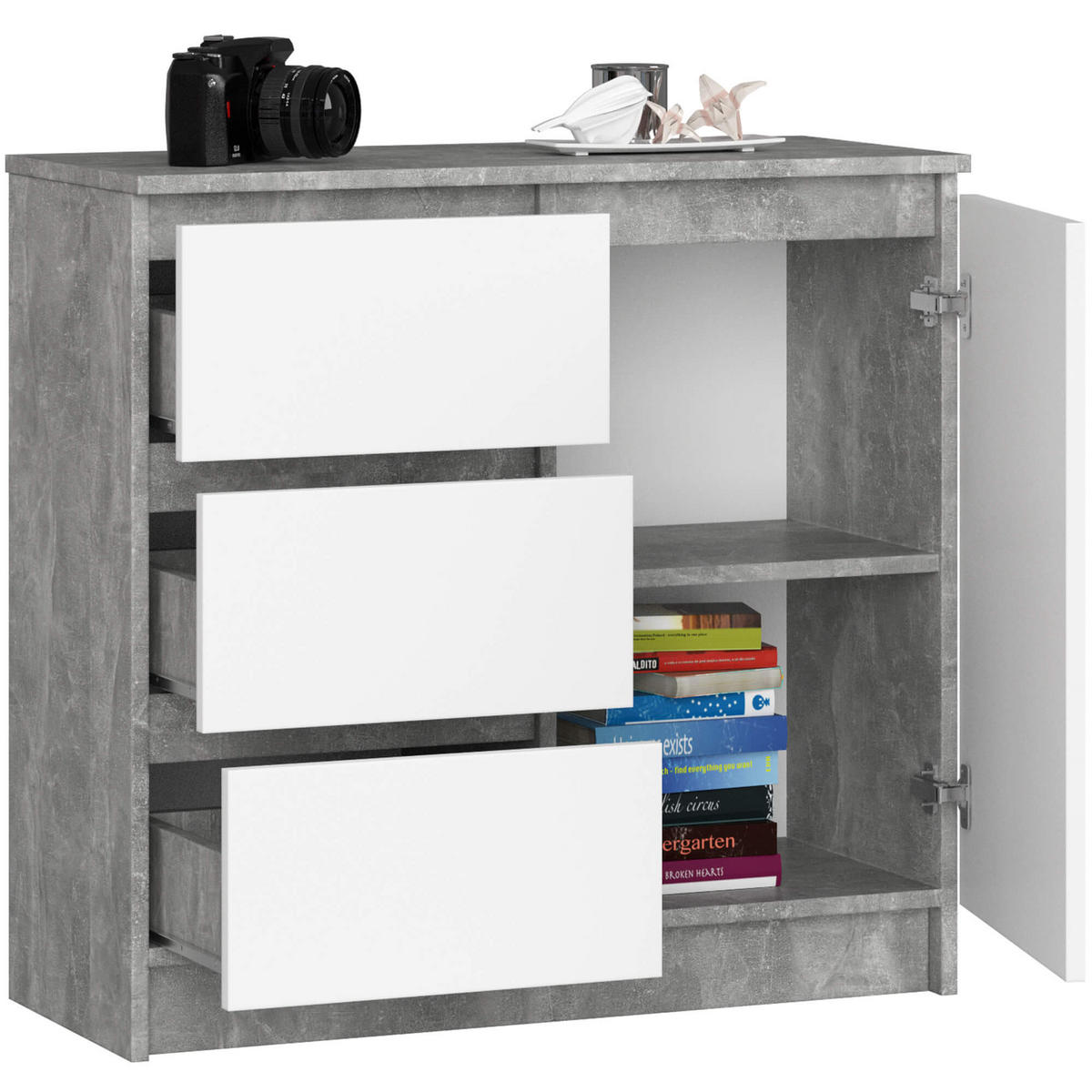 KOMMODE Steingrau, Weiß 35x80x77 cm - Weiß/Grau, Holzwerkstoff (80/77/35cm) - Akord