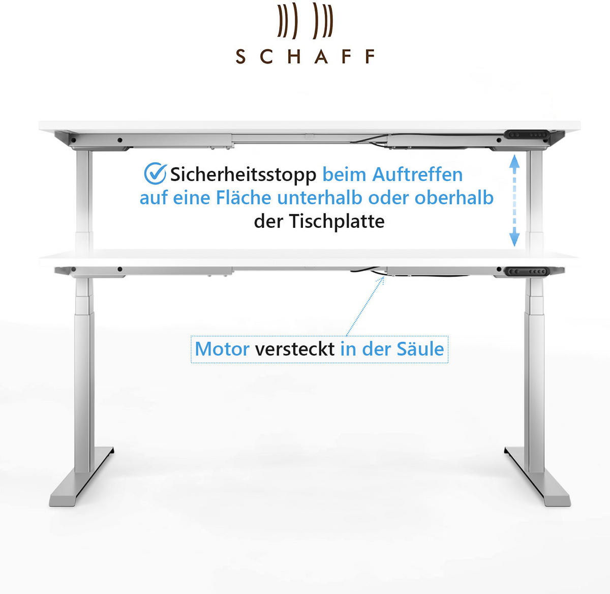SCHREIBTISCH elektrisch höhenverstellbar REC 160x60 cm Weiss - Weiß, Metall (60/160/65cm) - Schaff