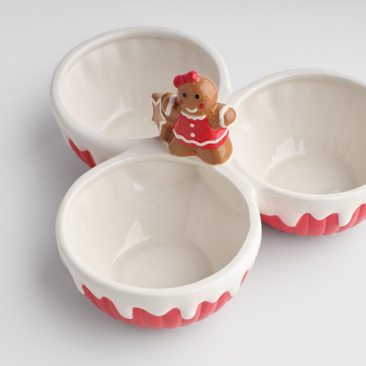 SERVIERTELLER Gingerbreadman triple, rot, 10.5 x 21.5 x 20 cm, Dekorative Weihnachtsdeko - Rot, Stein (21.5/10.5/20cm) - home&you