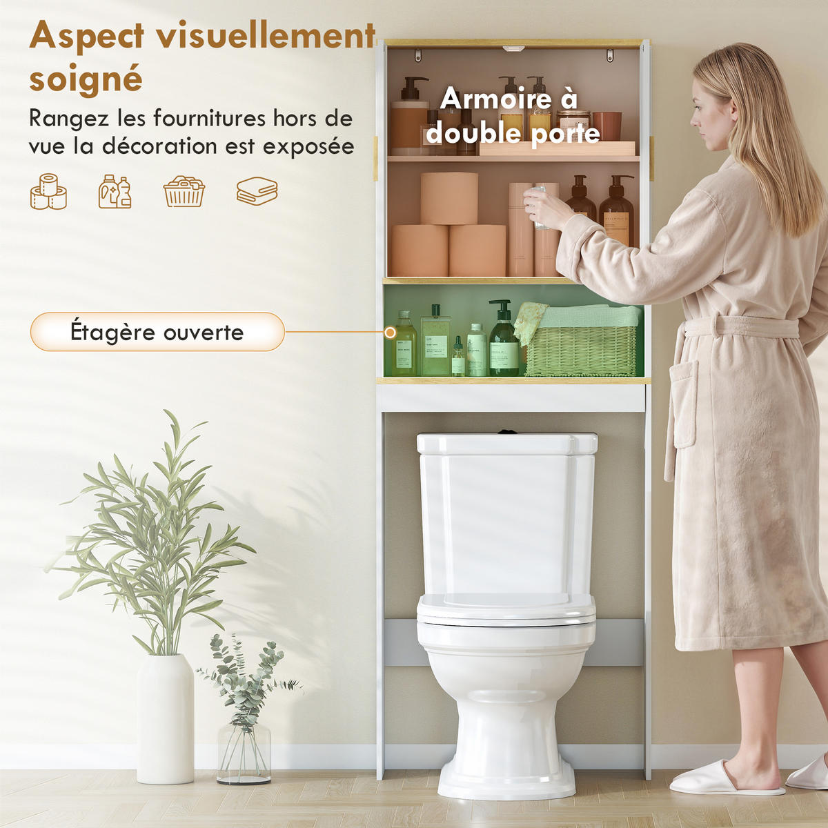 BADEZIMMERREGAL DE-15949 3 Ebenen mit verstellbaren Böden Weiß - Weiß, Holzwerkstoff (20/170.5/64cm) - ComfortXL