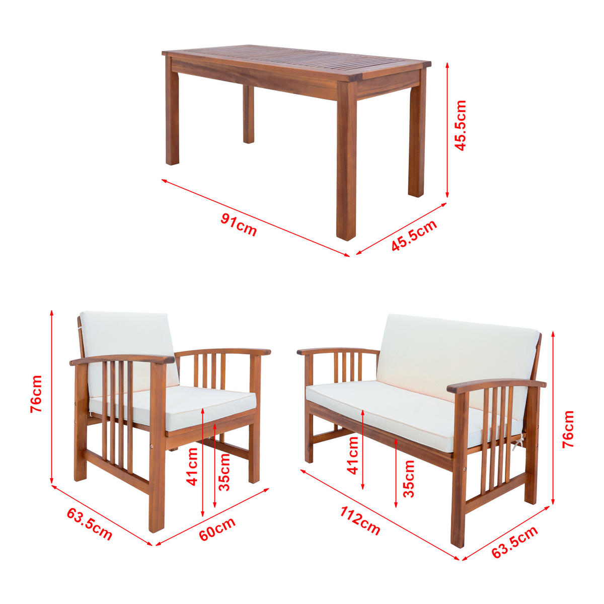 GARTENMÖBEL-SET Brissogne 4 TLG. - Beige/Akaziefarben, Holz/Textil - [en.casa]