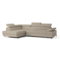 ECKSOFA FAVIEN L-S Beige Boucle-Stoff mit Schlaffunktion - Beige, Holz (257/190cm) - MASSENO