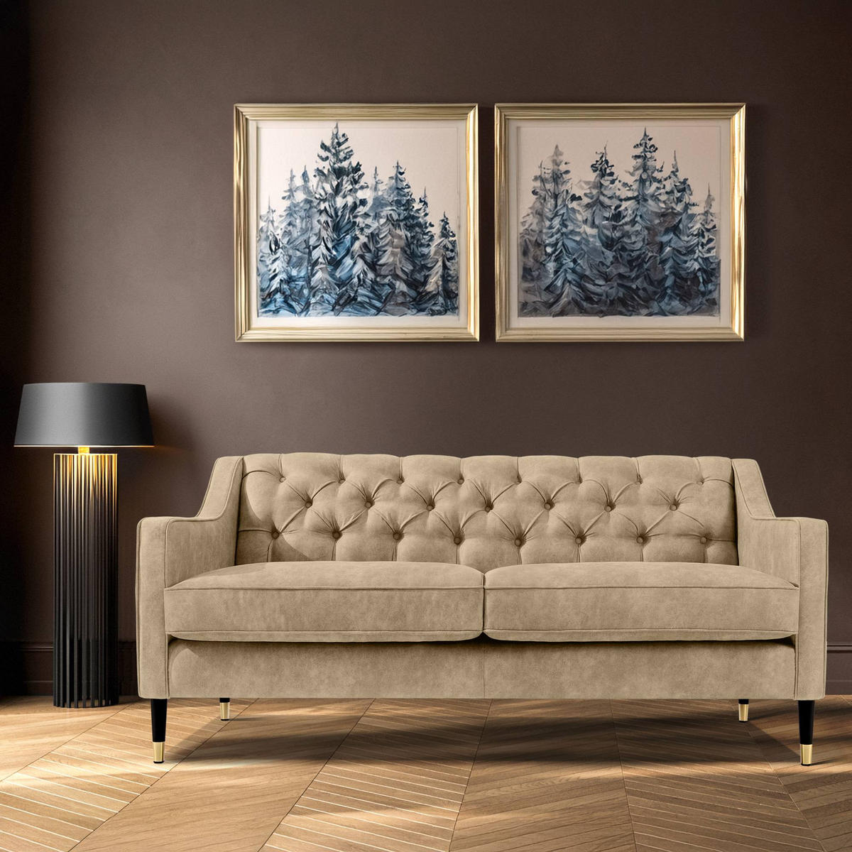 2-SITZER-SOFA NOMUS gesteppt, Hellbraun - Wengefarben/Hellbraun, Holzwerkstoff (170/78/80cm) - KONSIMO®