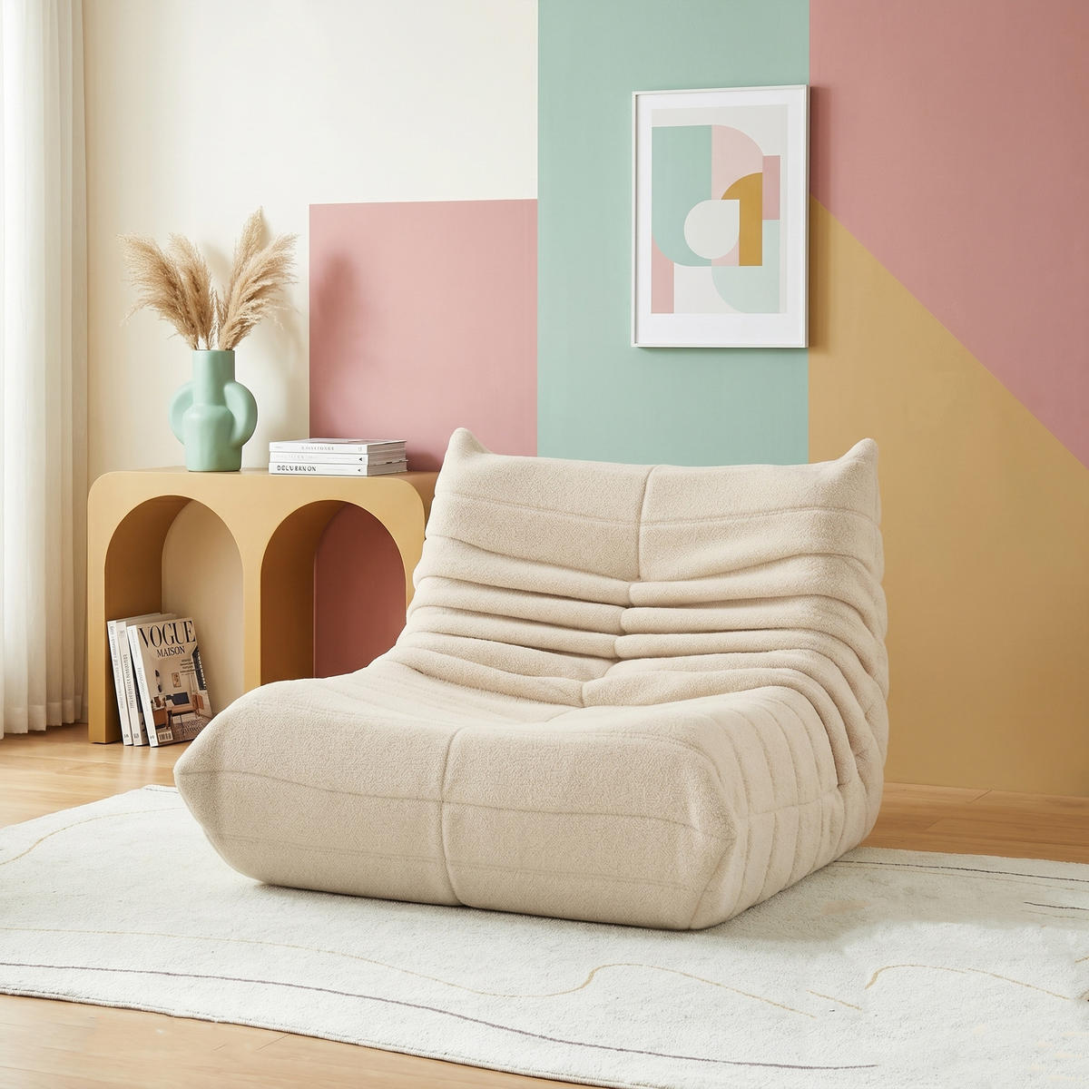 SITZSACK, 105x86x75 cm, Sitzsack in Birnenform, Sherpa-Stoff, Belastbarkeit bis 150 kg, Beige - Beige, Textil (86/75/105cm) - GENKI LIVING