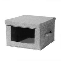 AUFBEWAHRUNGSBOX aus stoff mit leinenoptik grau mit transparentem fenster - 30/30/20 cm - Grau, Textil (32/30/20cm) - Calicosy