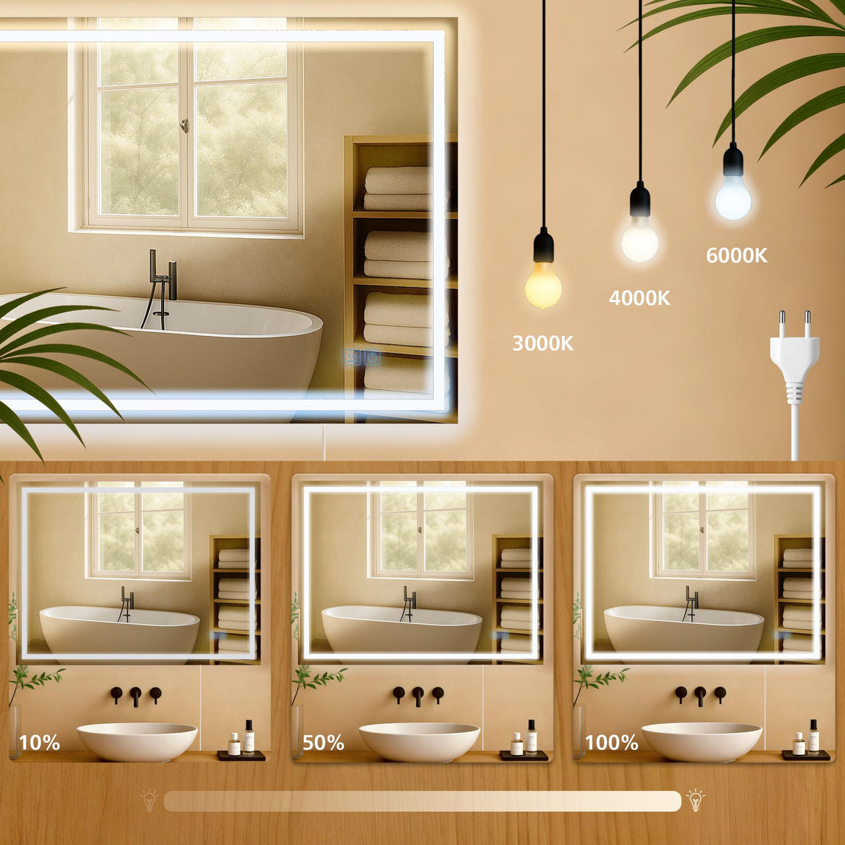 BADSPIEGEL Graz 70x100 ohne Bluetooth 100x3,5x70cm Glas Klarglas Badezimmerspiegel - Klar, Glas (100/70/3.5cm) - DELUKE
