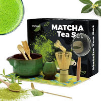 MATCHA Tee Set 9-teiliges Set mit Besen und Schale - Grün, Keramik (14/7/18.5cm)