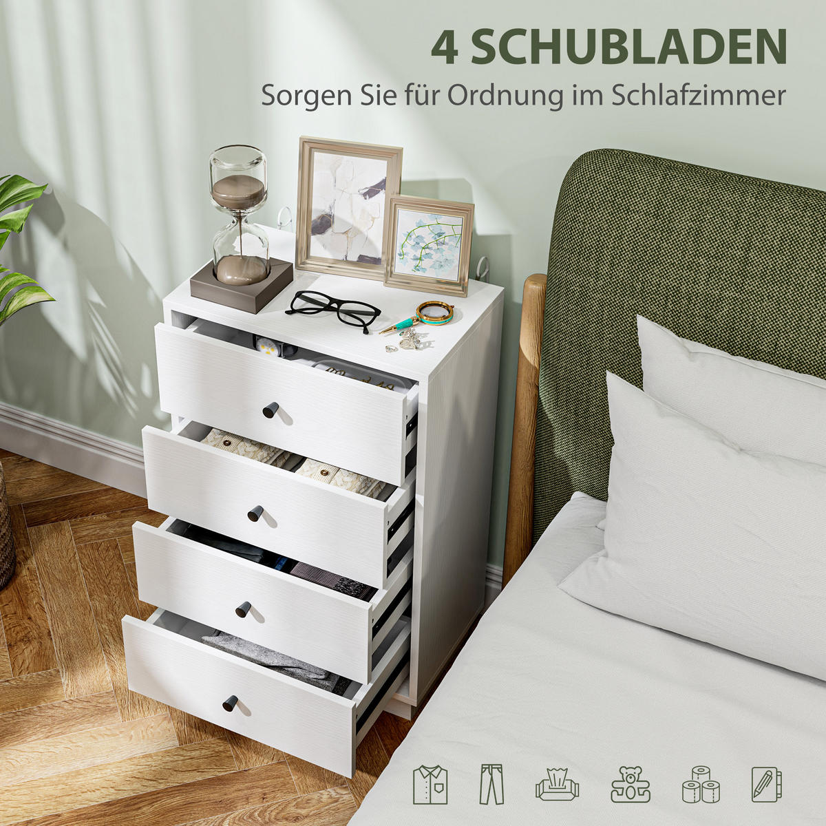 KOMMODE Sideboard mit 4 Schubladen Schrank aus Holzwerkstoff 47 x 29 x 75 cm Weiß - Weiß, Holzwerkstoff (47/75/29cm) - HOMCOM