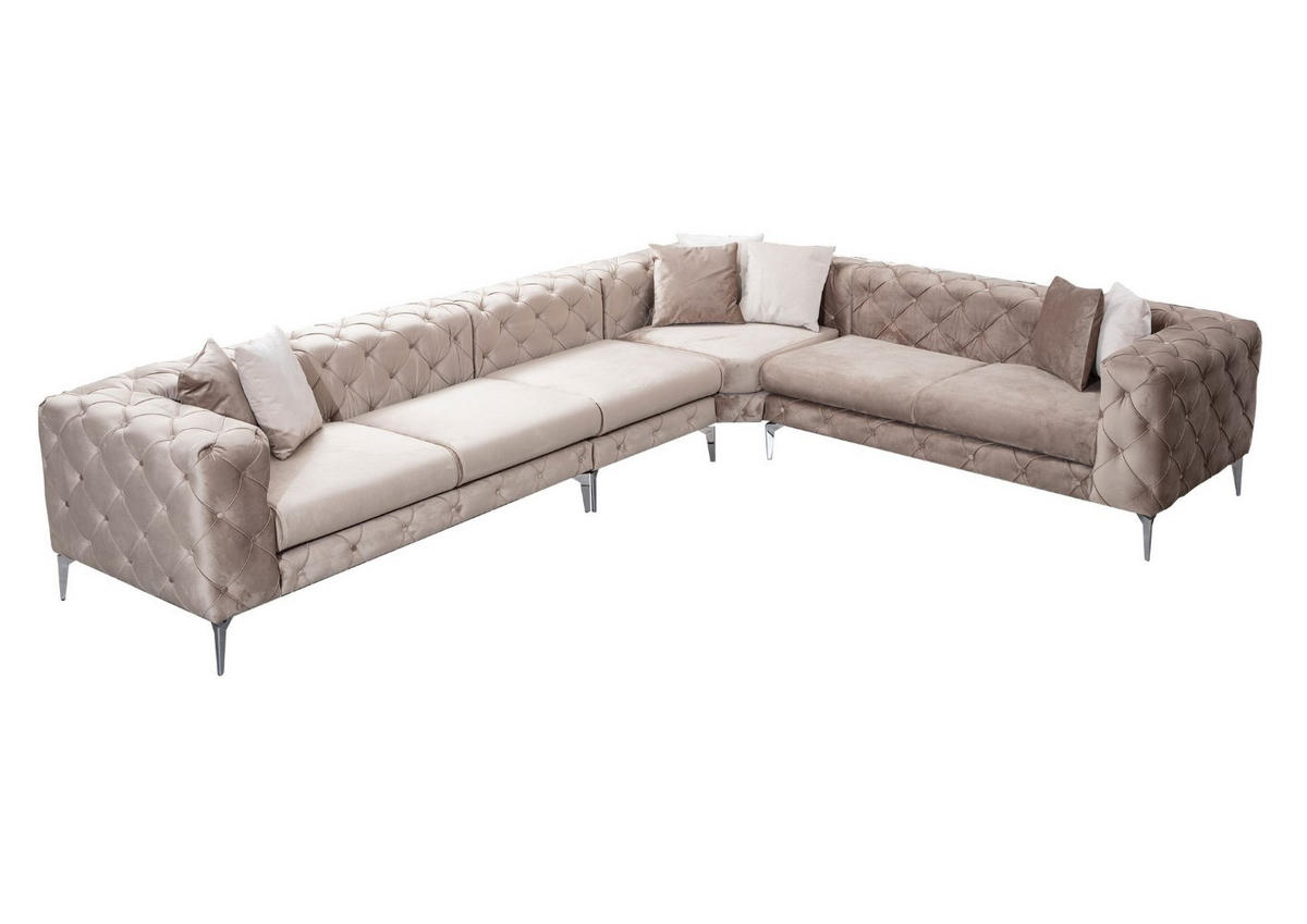 ECKSOFA mit großzügiger XXL Sitzfläche für die ganze Familie - Chromfarben/Beige, Holz/Textil (270/310cm) - myHomelando
