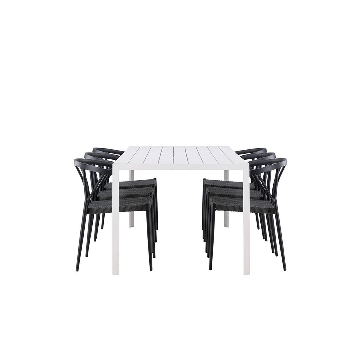 GARTENSET, Break, Tisch Weiß, Stühle Schwarz, Metall, 90 x 205 x 75 cm, 7-teilig - Weiß, Metall - ebuy24